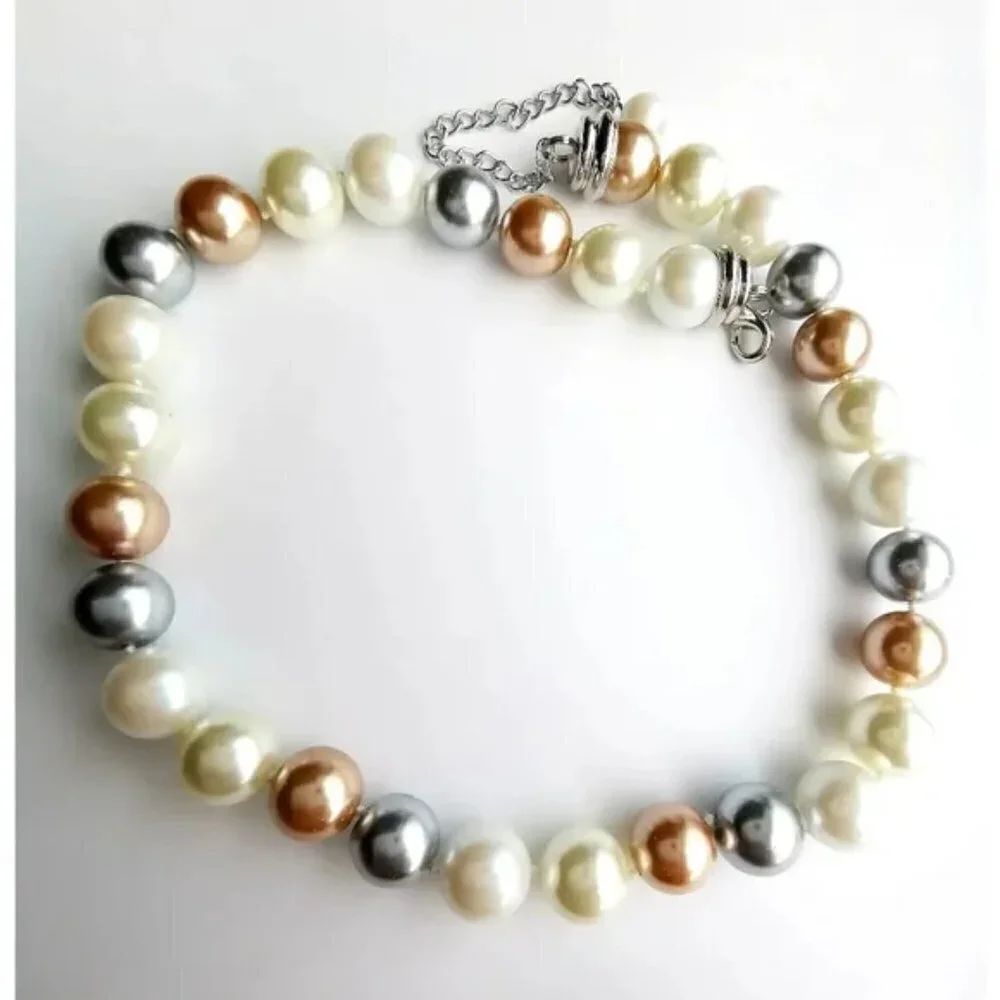 Tri color white golden gray faux Tahitian Pearl choker necklace NEW